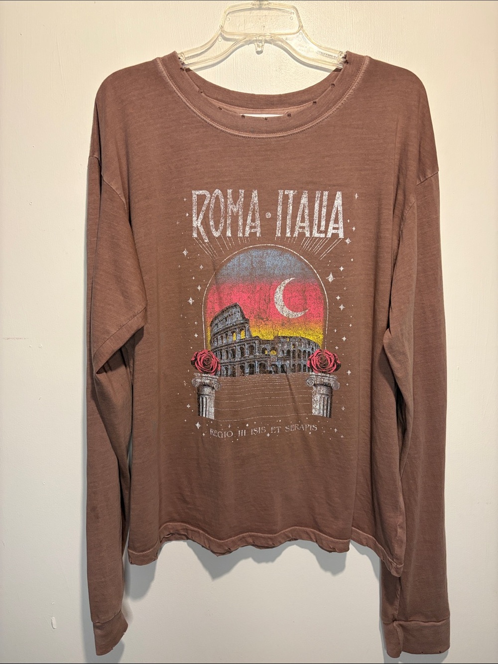 Girl Dangerous Roma Italia Long Sleeve Distressed Shirt 100% Cotton Size L